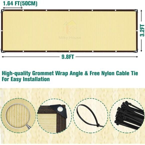 Sun Shade Cloth,Balcony Privacy Screen 10X3.4ft,Garden Shade Cloth with Grommets - Picture 3 of 7